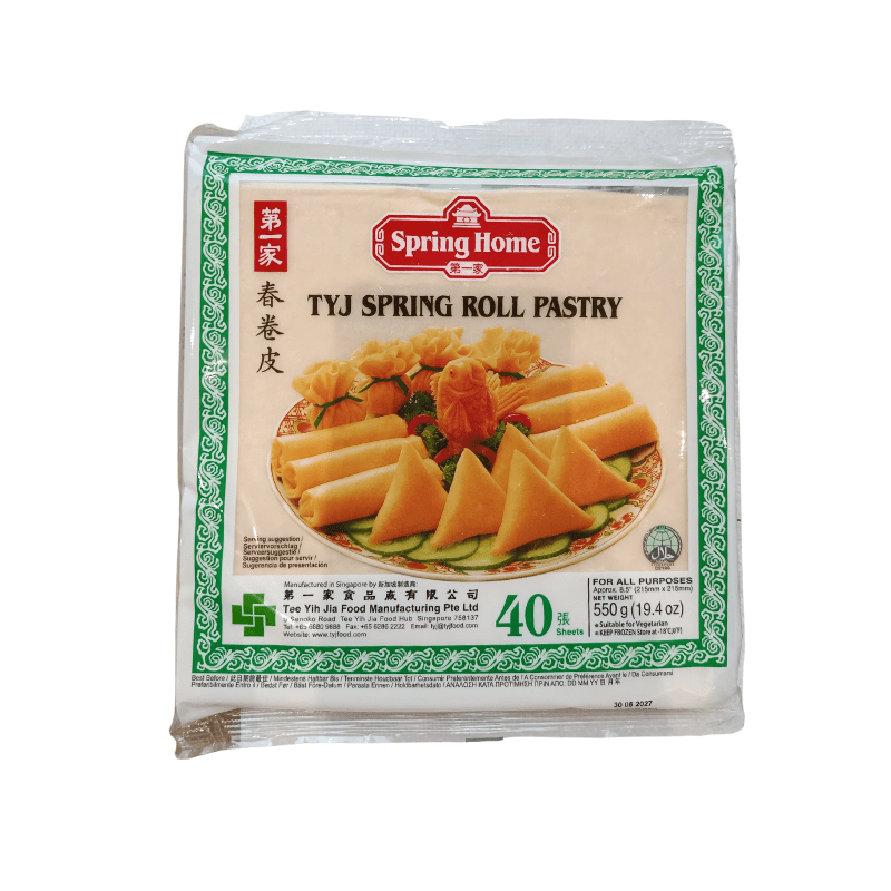 Paquet de Pâte à Rouleau de Printemps TYJ 550g contenant 30 feuilles fines, parfaites pour réaliser des rouleaux de printemps et des snacks croustillants.